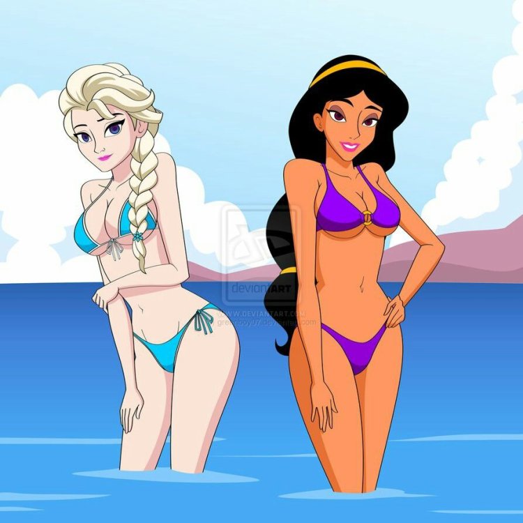 Jasmine in a Disney swimsuit
