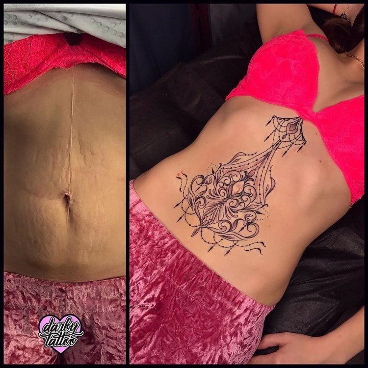 Tattoo on the stomach to cover the stretch marks