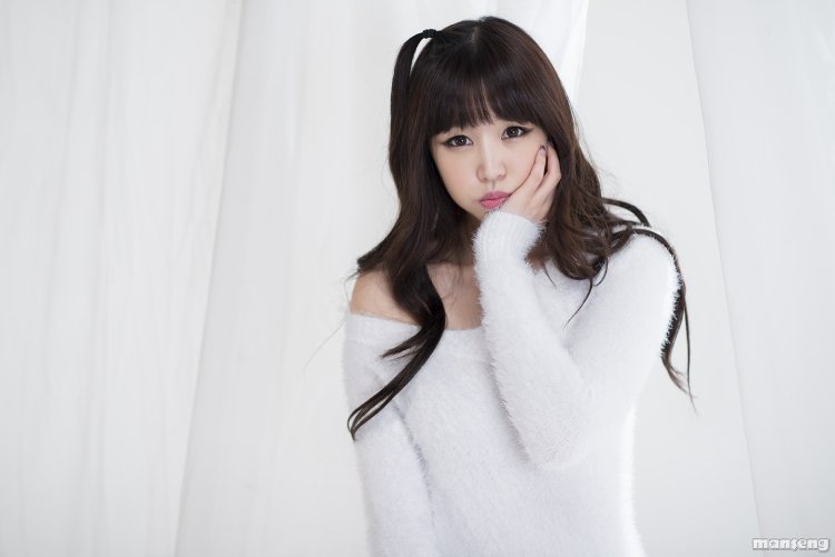 Korean fashion model profile white background