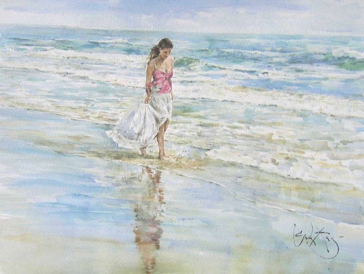 Gordon King watercolor woman sea