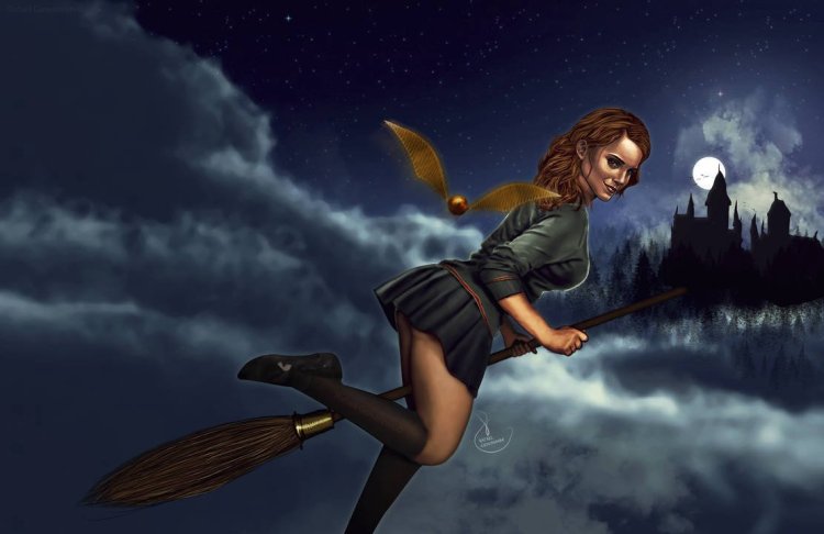 Hermione Granger on a broom