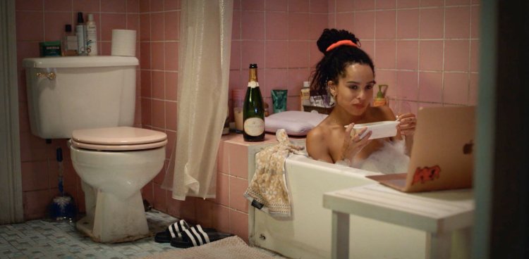 Music lover series Zoe Kravitz in the bathroom