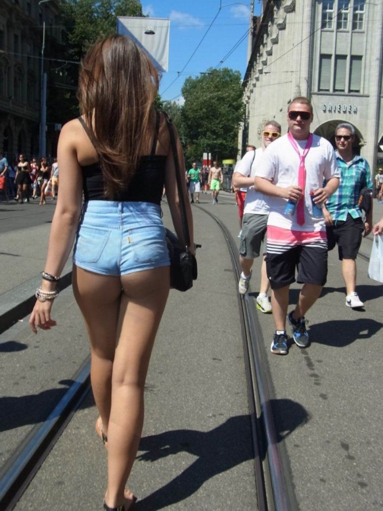 In short shorts on the street