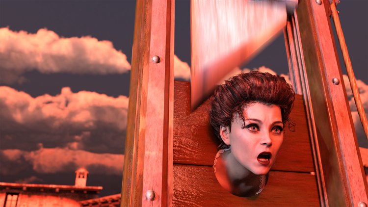 Beautiful girl on the guillotine