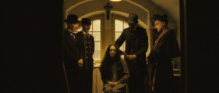 Girl's head on the guillotine