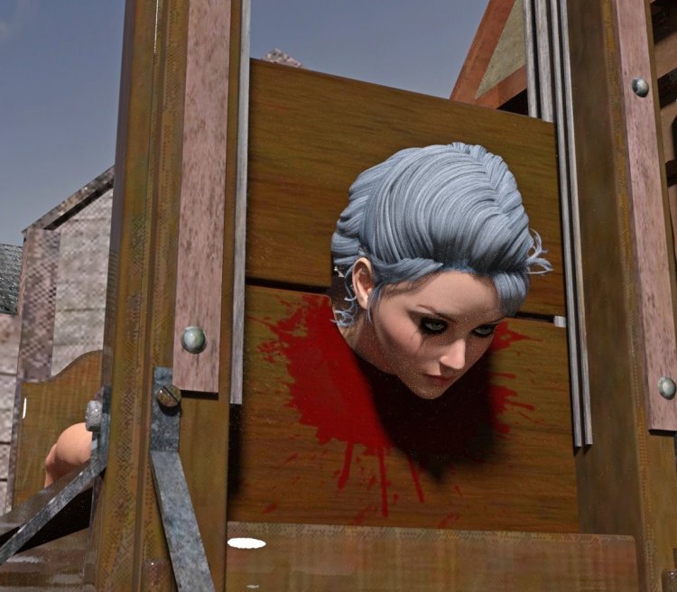 Girl's head on the guillotine