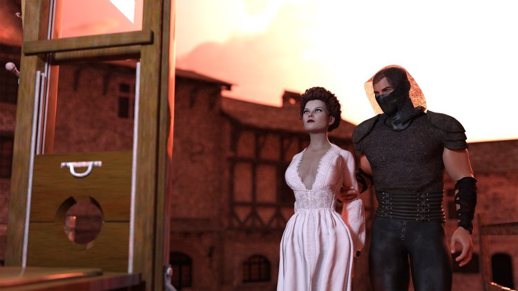 Beautiful girl on the guillotine