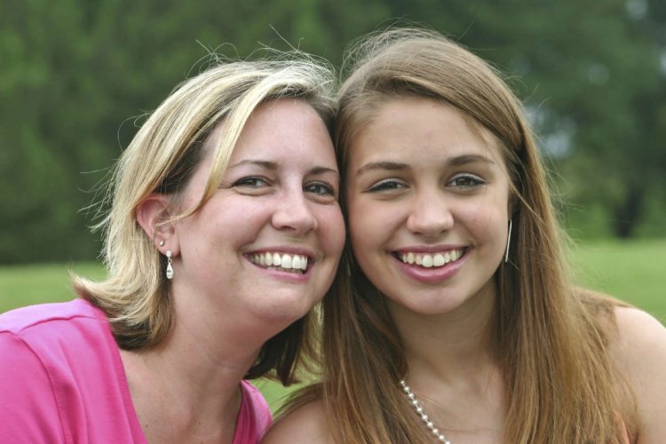 Mom and teenage daughter on the island