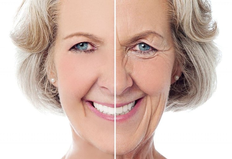 Women white background with wrinkles