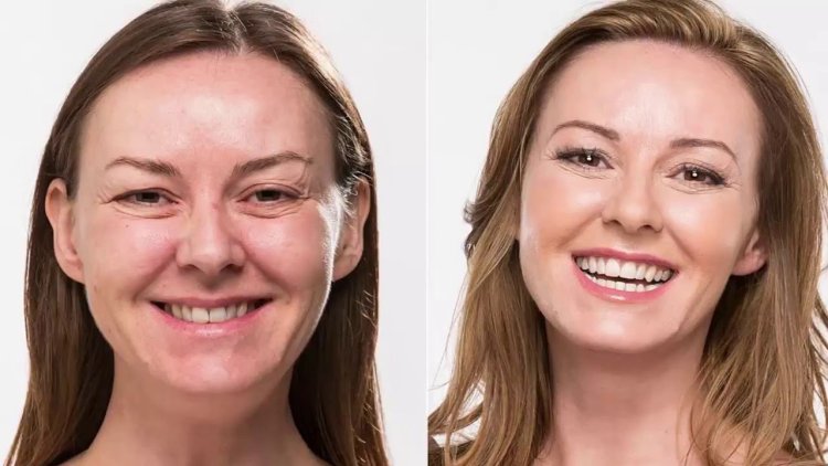Woman face before after