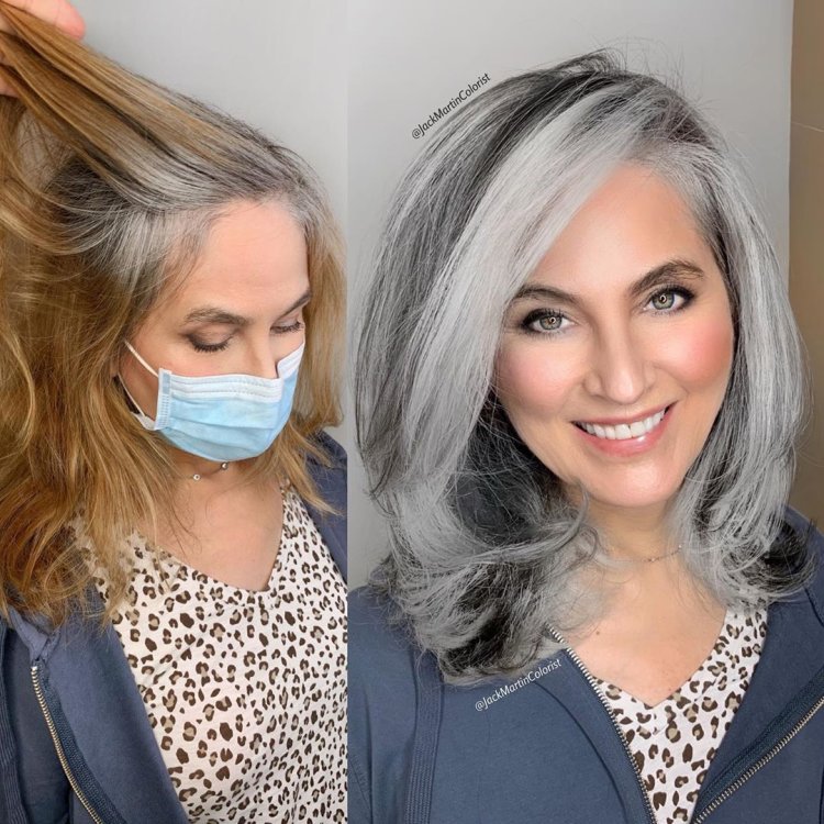 Fashionable beautiful coloring of gray hair