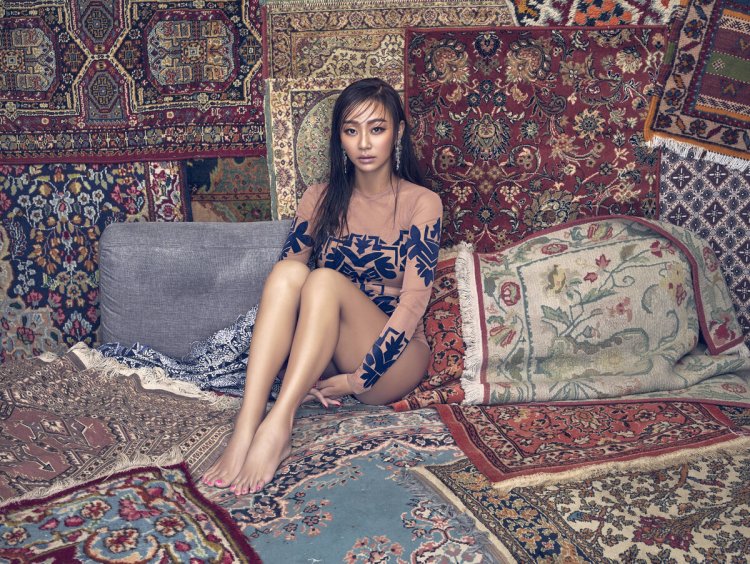 Photo shoot on the background of the carpet