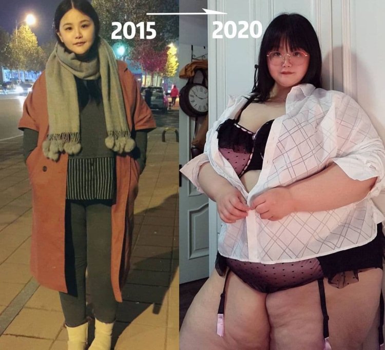 The girl grew fat to a huge size