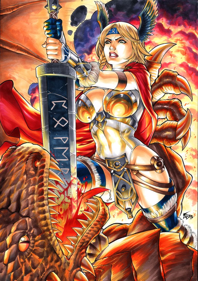 Valkyrie and dragon