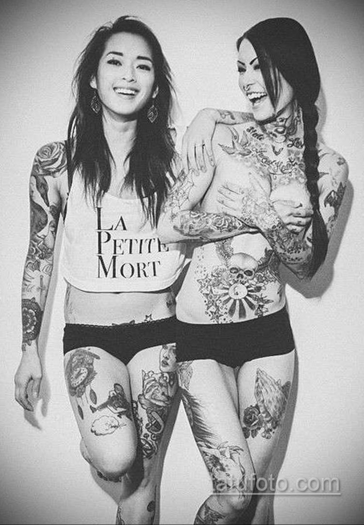 Several tattoos on a girl