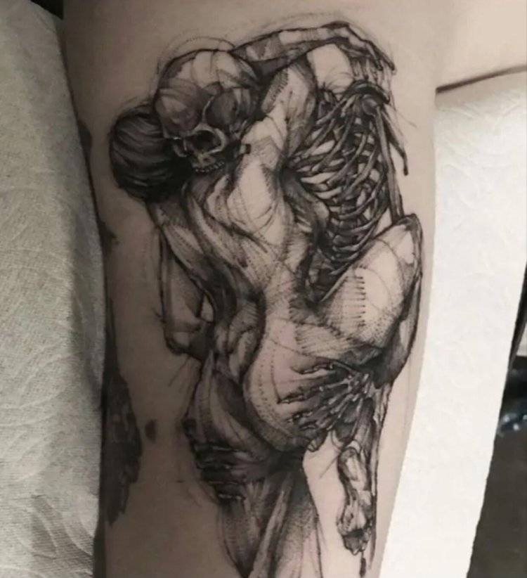 Skeleton and girl tattoo