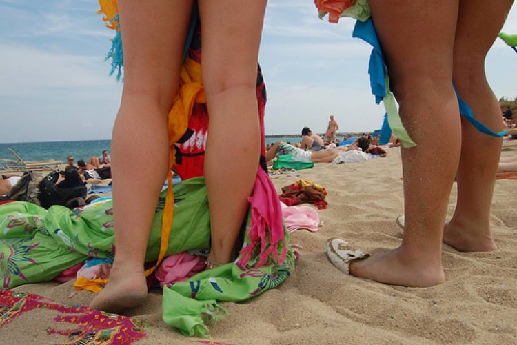 Maya Poprotskaya topless on the beach