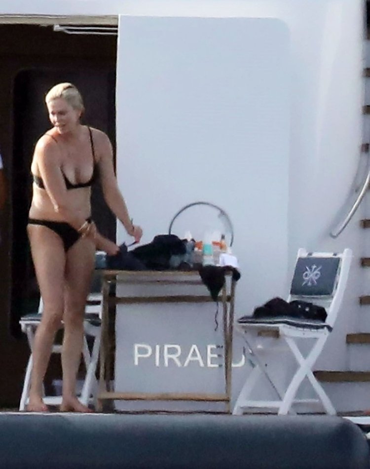 Charlize Theron in a bikini on a yacht