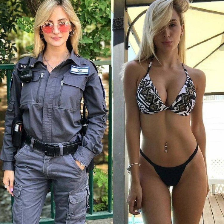 Police girls in uniform and without it