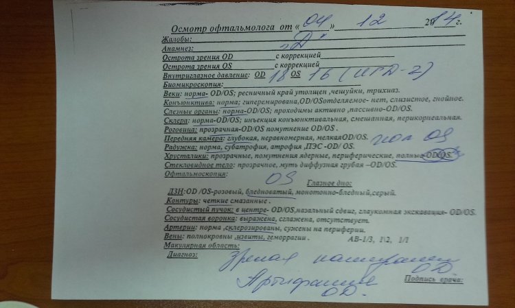 Conclusion of the ophthalmologist