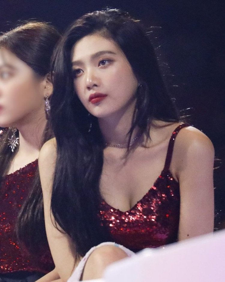 Joy Red Velvet in a dress