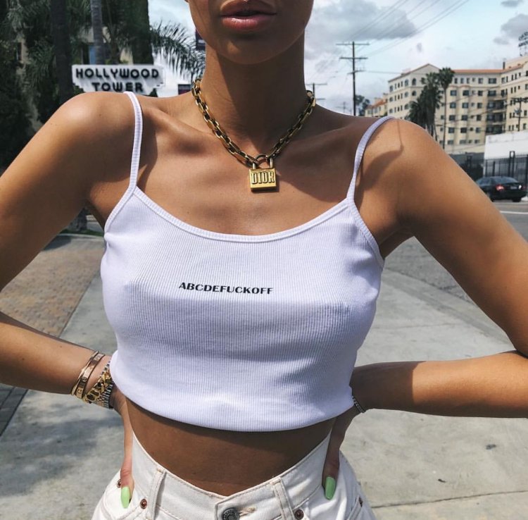 T-shirt with nipple piercing