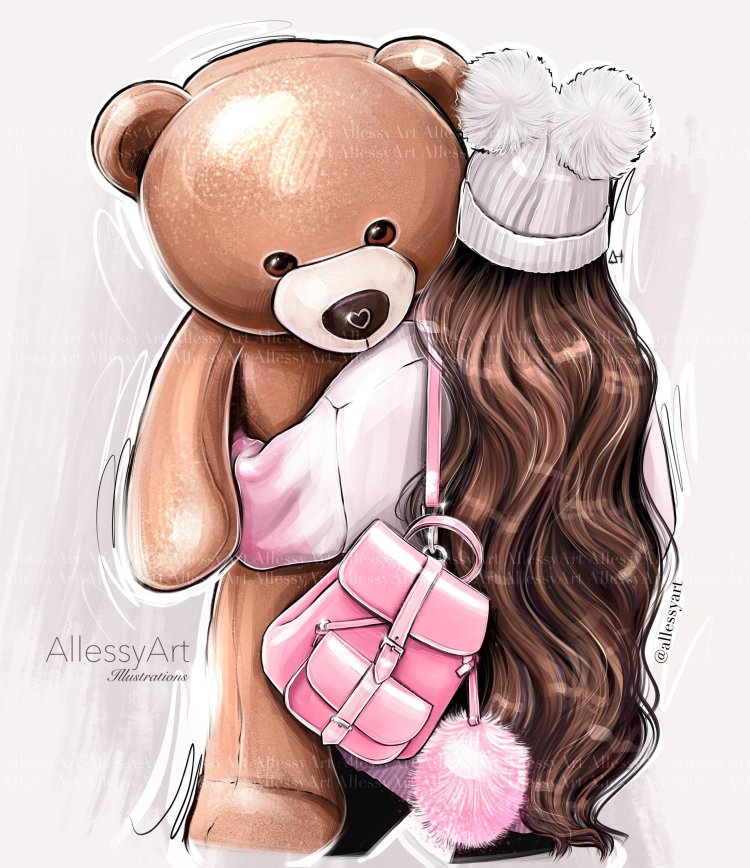 Girl with a bear drawing