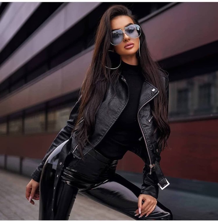 Laura Jade in leather jacket