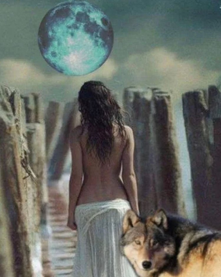 Wild woman with a wolf