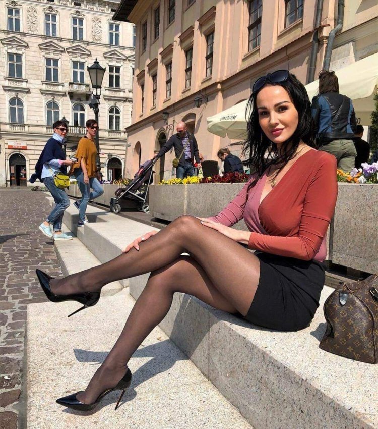 Women in stockings outdoors