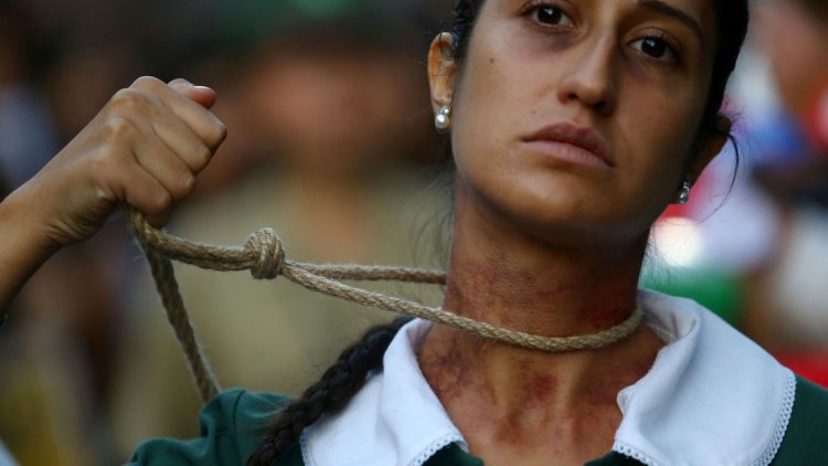 Woman hanging around her neck
