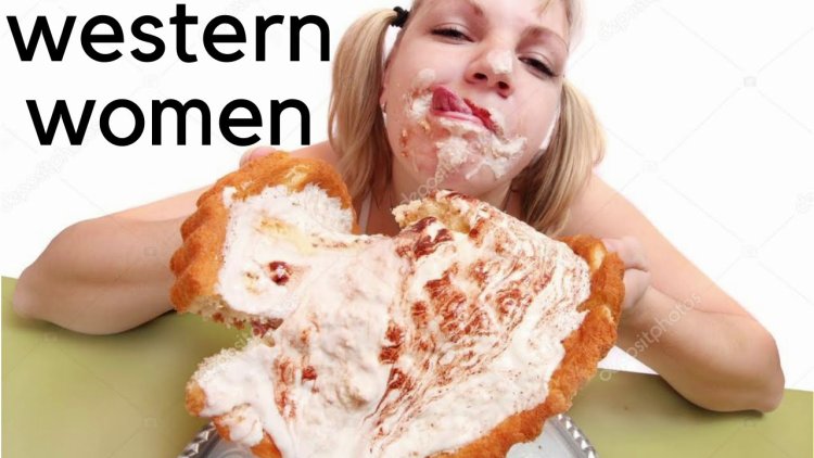 Fat woman eating cake