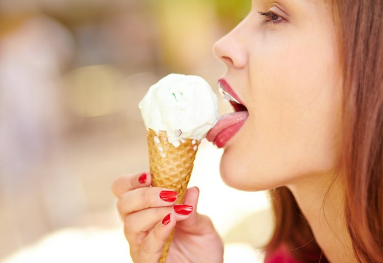 Woman eating ice cream