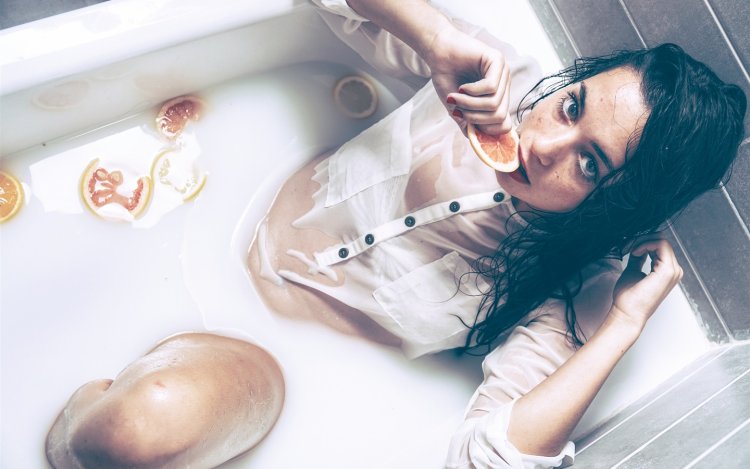 Photo shoot at home in the bathroom