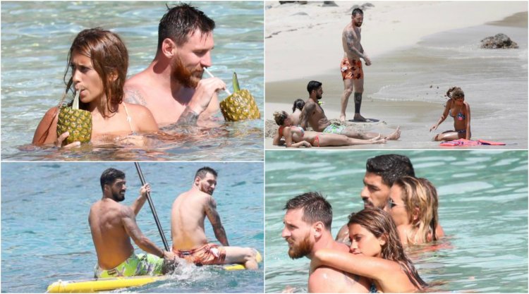 Lionel Messi and his wife on the beach