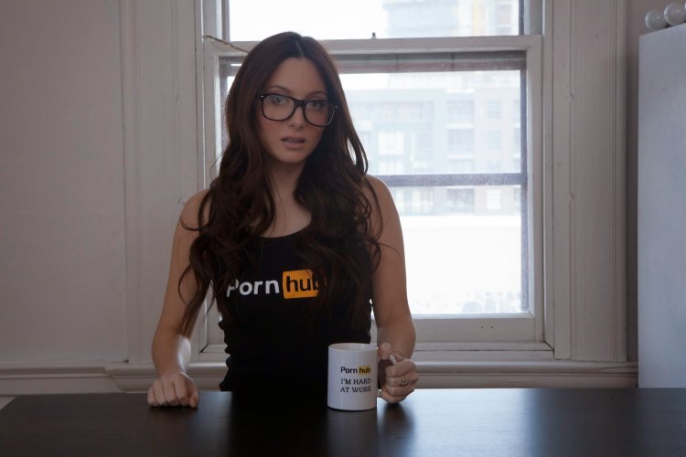 Girl in a porno T-shirt