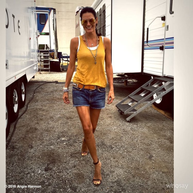 Angie Harmon in her youth in a swimsuit