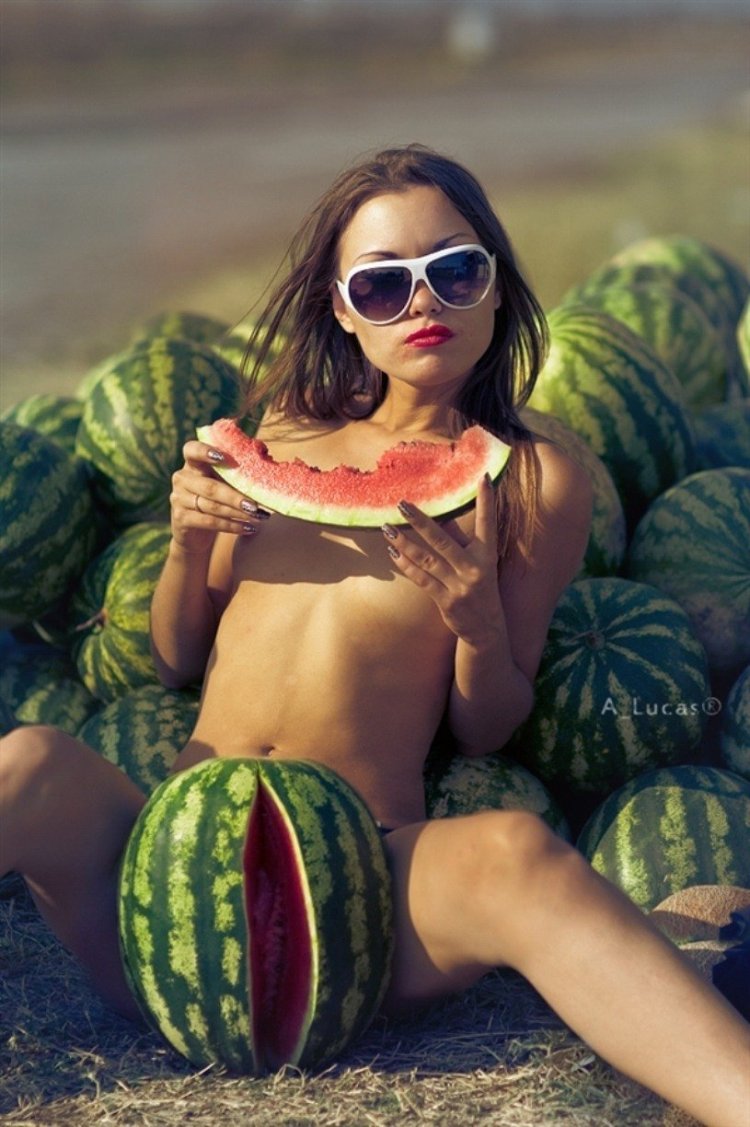 Sienna Miller photo shoot with watermelon