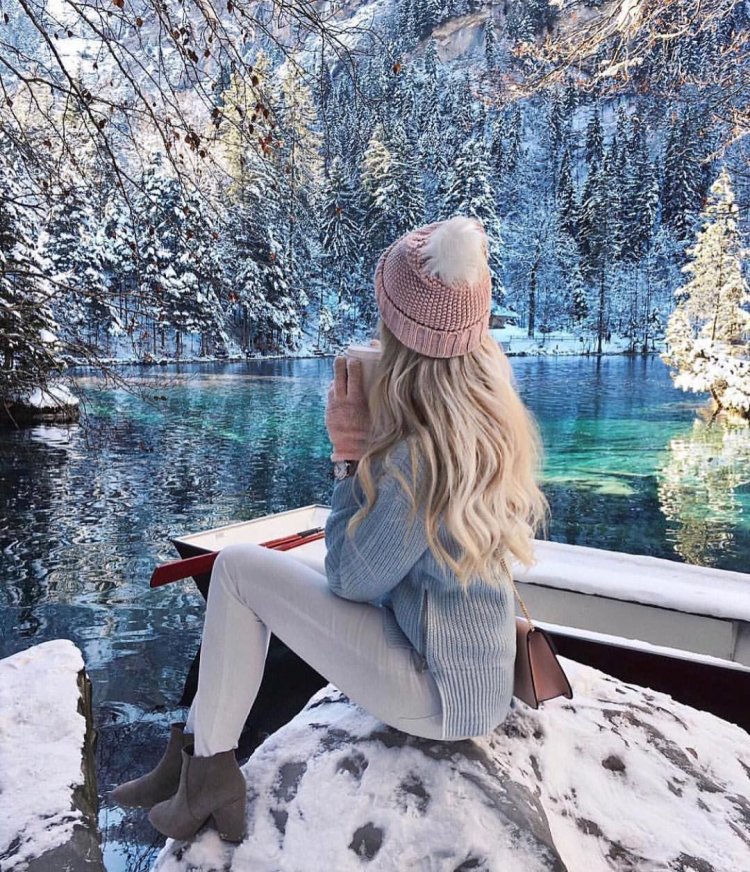 Blonde woman in winter