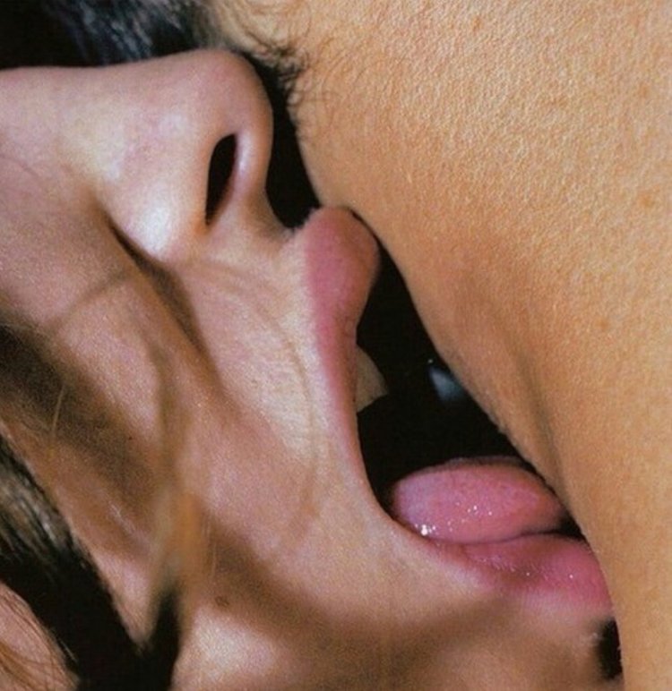 Passionate tongue kiss