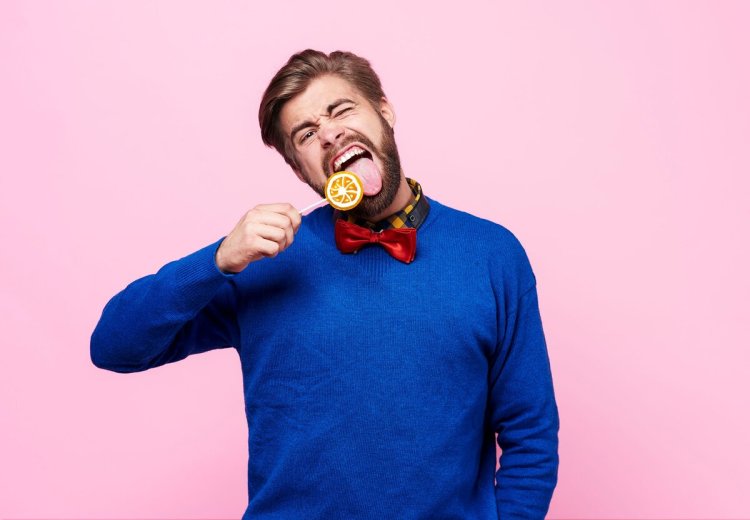 Man licking stock photo
