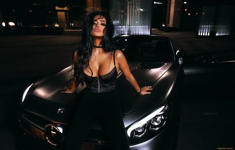 Black Mercedes and girl