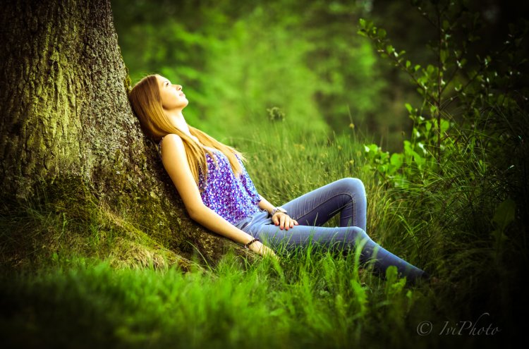 Girl in jeans in nature