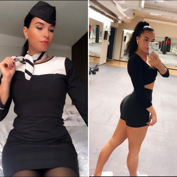 Stewardesses in uniform and without it