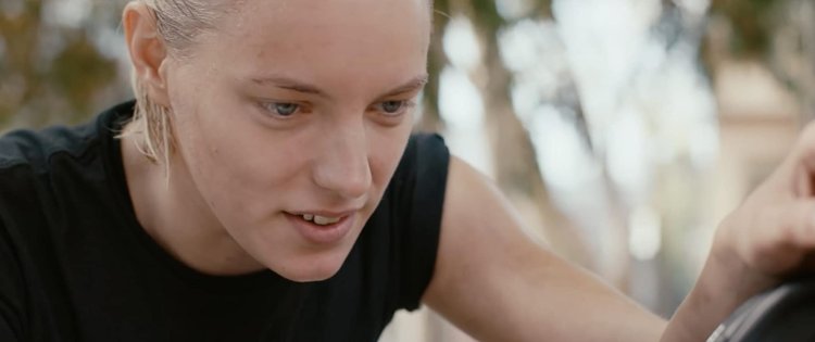 Erika Linder below her lips