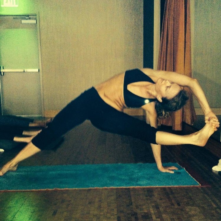 Dina Meyer Doing Yoga