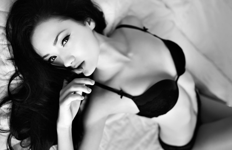 Brunette black white photo