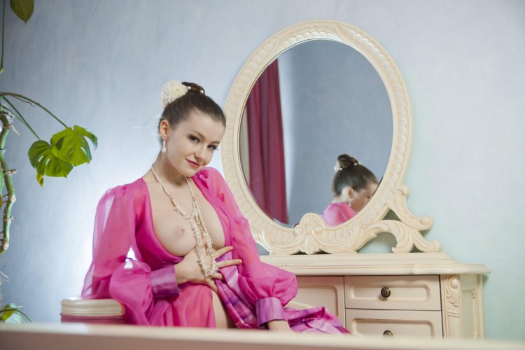 Emily Bloom in a robe