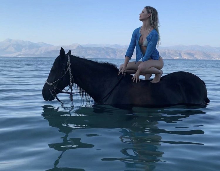 Freya Allan on a horse