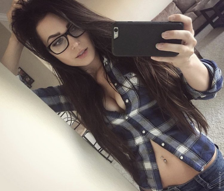 Brunette with selfie glasses